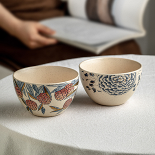 芦苇〖漂亮 饭碗〗4.5英寸芝麻釉陶瓷吃饭碗粥碗精致水果酸奶碗