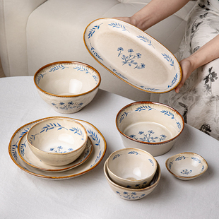 复古餐具 芦苇〖小苍兰系列〗中古风陶瓷碗盘碟家用深盘面碗新款