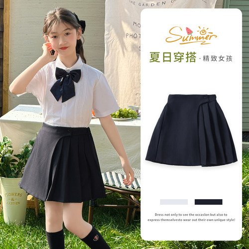女童学院风高腰百褶短裙