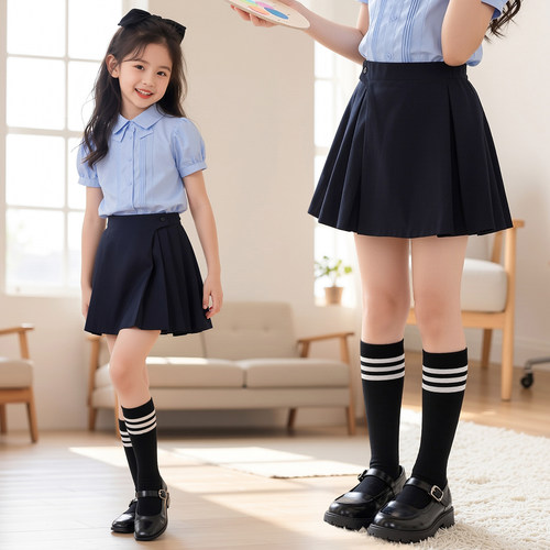 女童JK学院风高腰百褶短裙