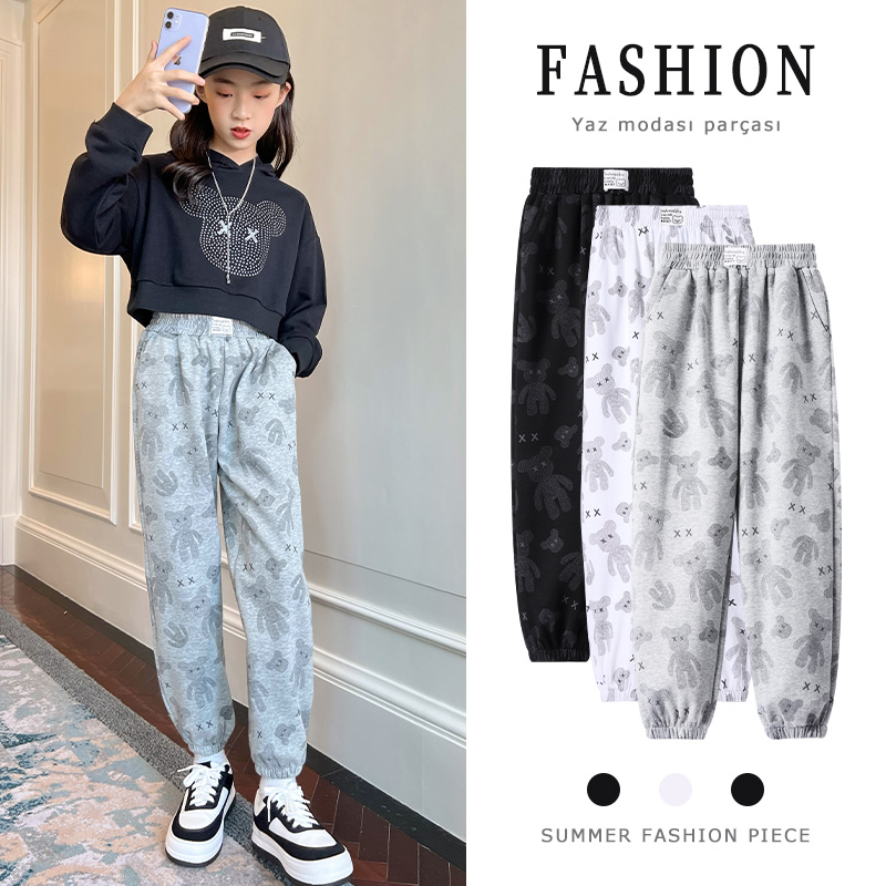 女童裤子春秋中大童宽松运动裤