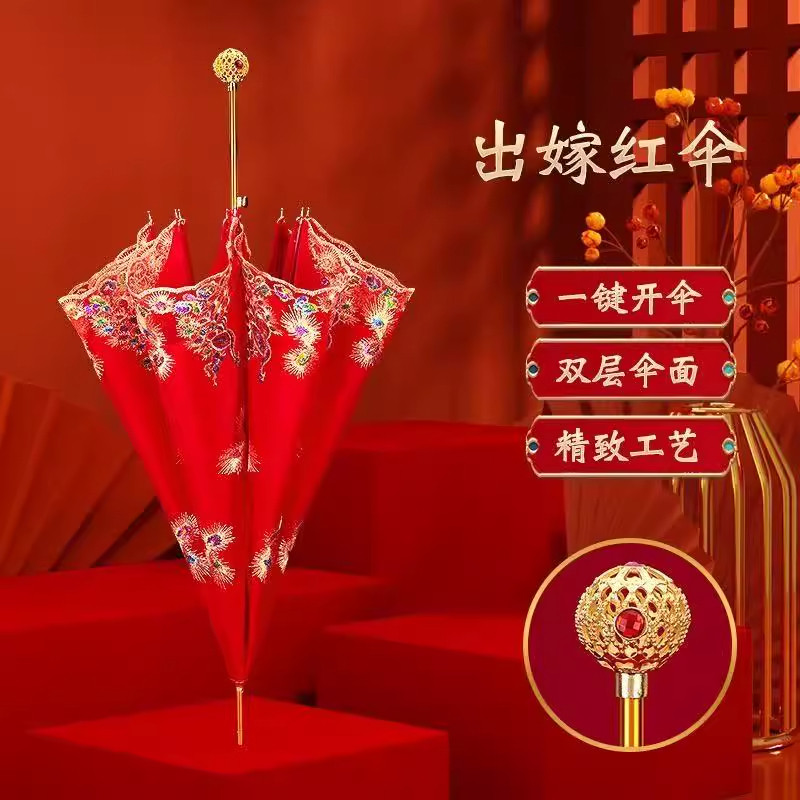 结婚红伞婚伞新娘伞红色出嫁伞婚庆用中式婚礼长柄出门红雨伞喜伞
