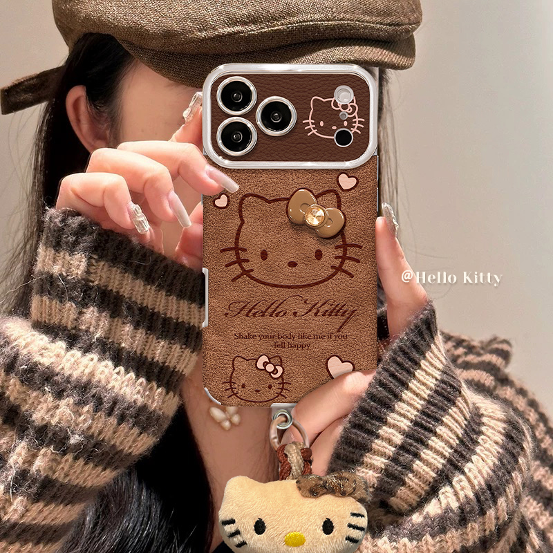 适用苹果大视窗羊皮凯蒂猫手机壳