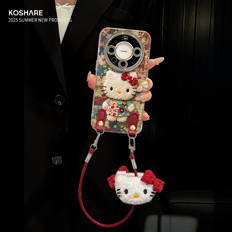 适用mate70羽纱壳碎花kt猫手机壳