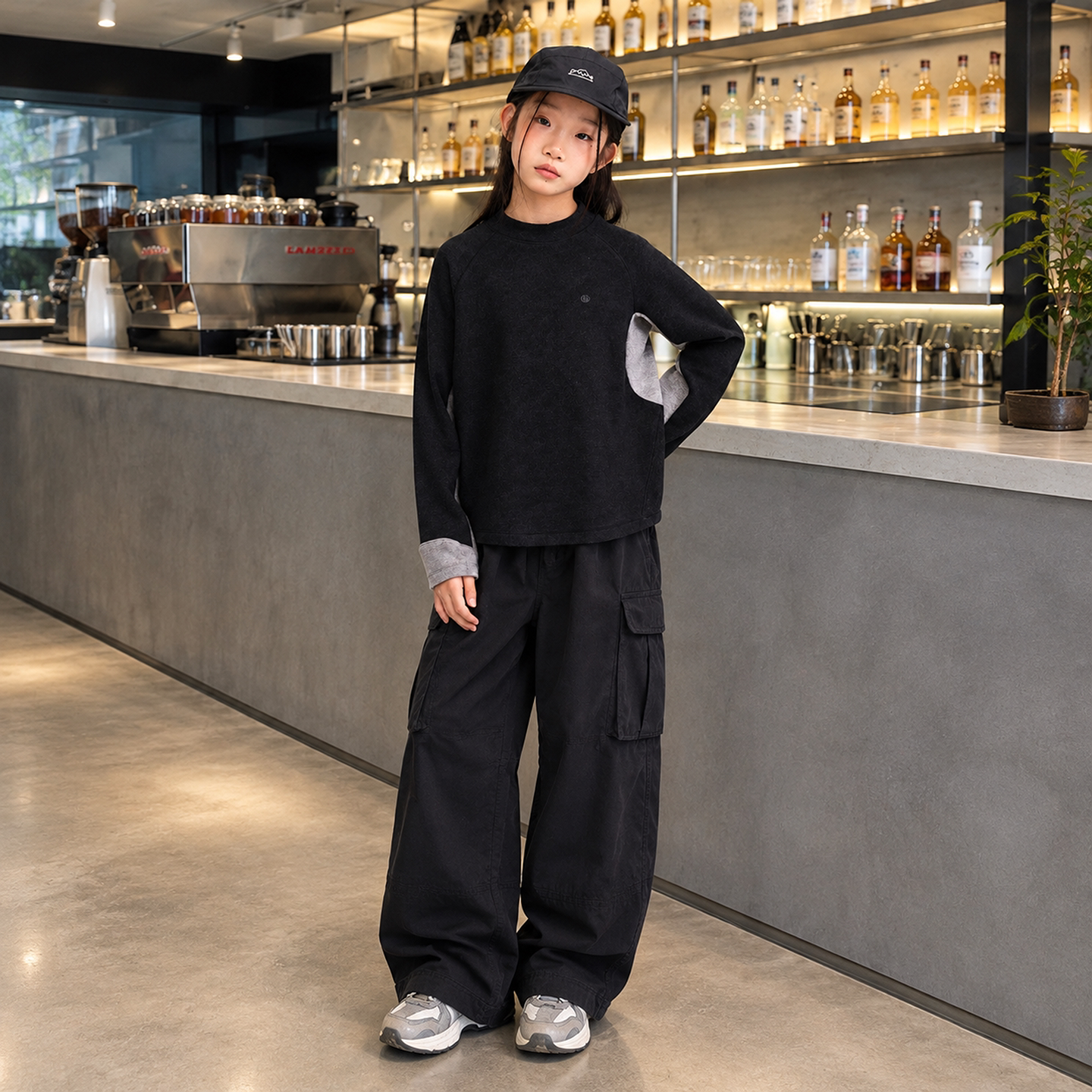 儿童冬季新款运动风撞色打底衫女童莫奈轻暖绒上衣初中时校服内搭