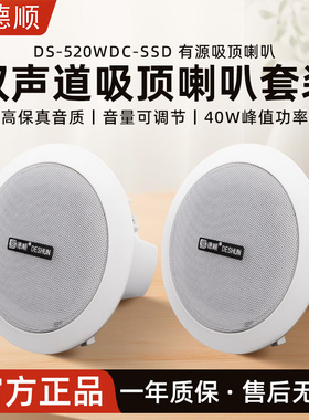 德顺520WDC双声道有源吸顶喇叭内置功放天花板音箱店铺功放内嵌式