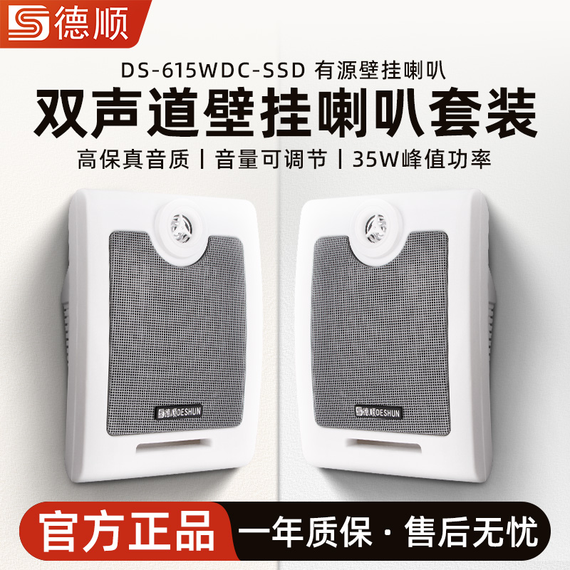 德顺615WDC双声道有源壁挂式音箱内置功放30W教室音响喇叭外放