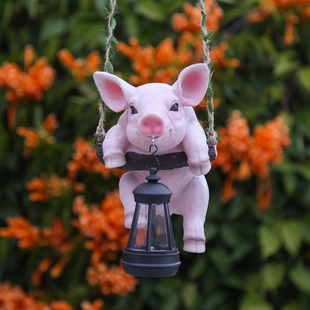 花园装饰庭院摆件园林树上动物装饰户外太阳能灯仿真猪提灯挂件