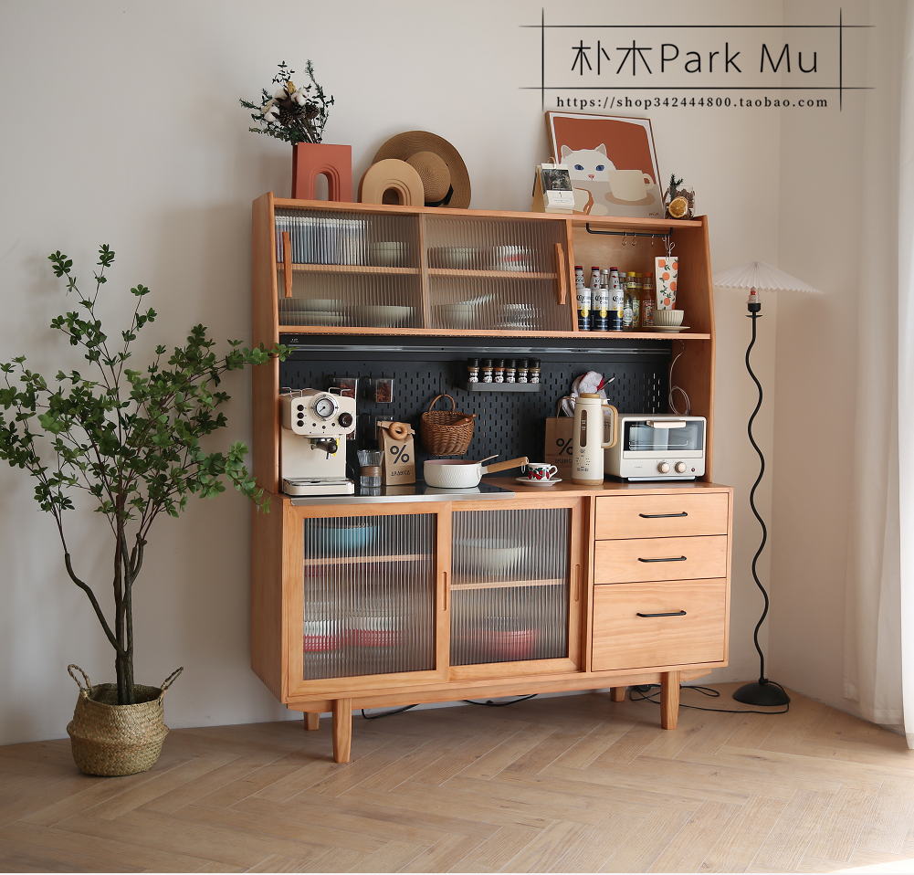 哥本哈根餐边柜一体靠墙家用茶水柜实木储物柜日式厨房碗柜多功能