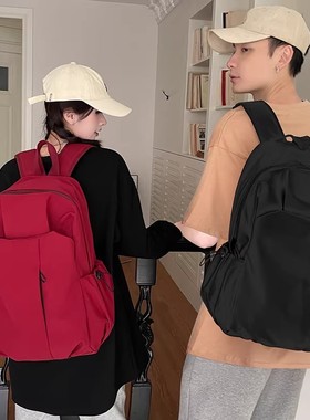 书包双肩包男大学生美式红色初中高中生登山女大容量旅行电脑背包