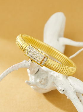 ADHORAS925银8m闪砂空心管闪锆插扣手镯送礼物送闺蜜