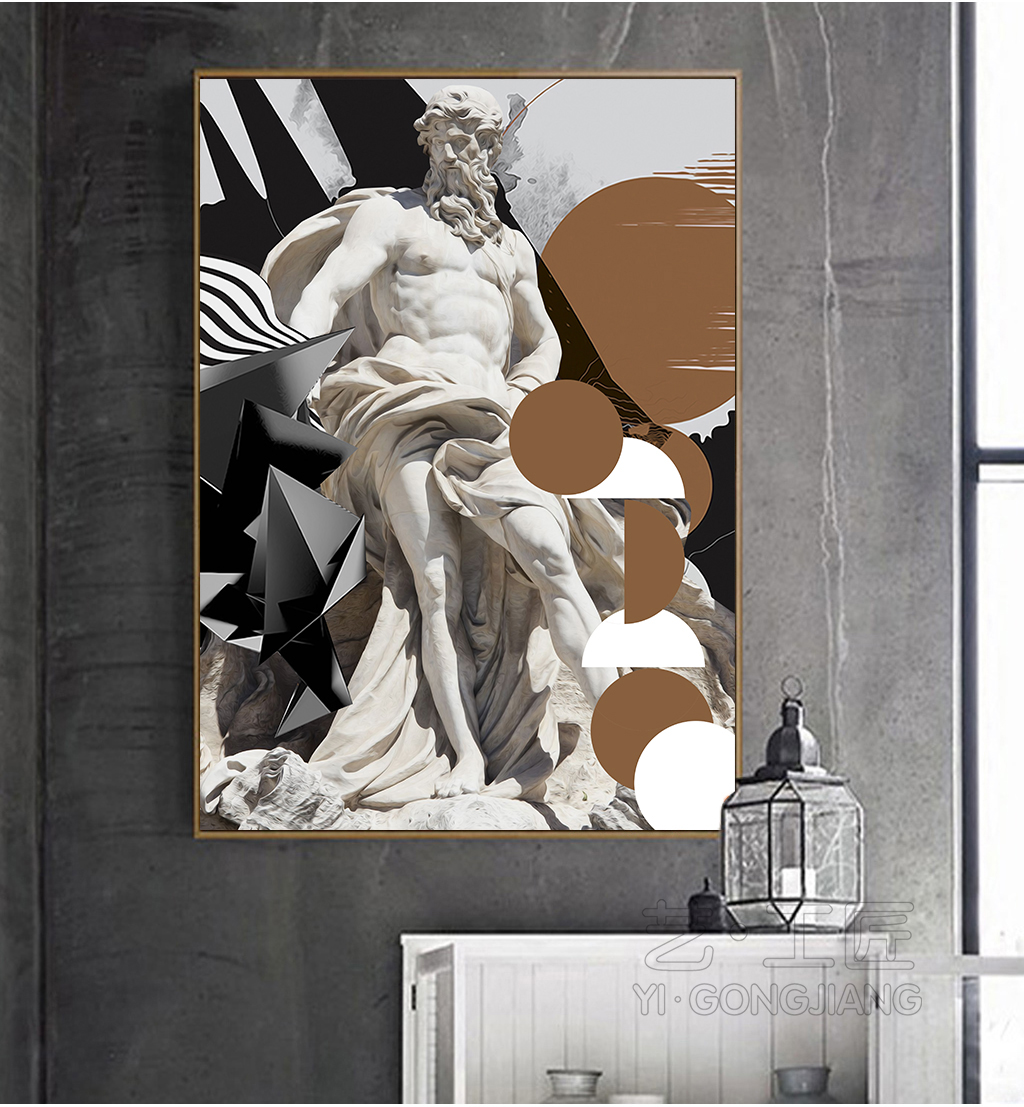 北欧大卫雕塑晶瓷画黑白人物装饰画现代风格玄关卧室客厅墙壁挂画图片