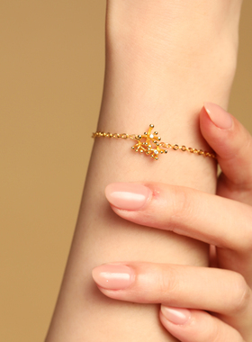 积会RQ 梦见狮子同款联名 官方授权桂花手链礼物女款金色925银