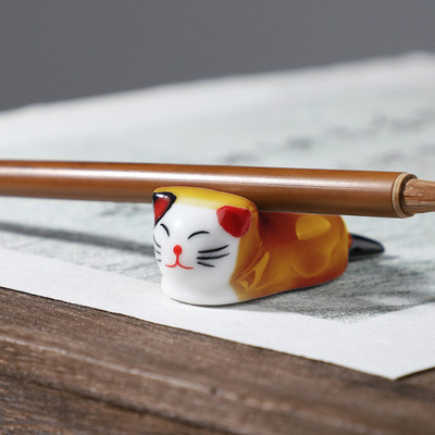 入相文房陶瓷笔搁海豚小猫创意动物书法小笔架多功能镇纸搁笔器毛