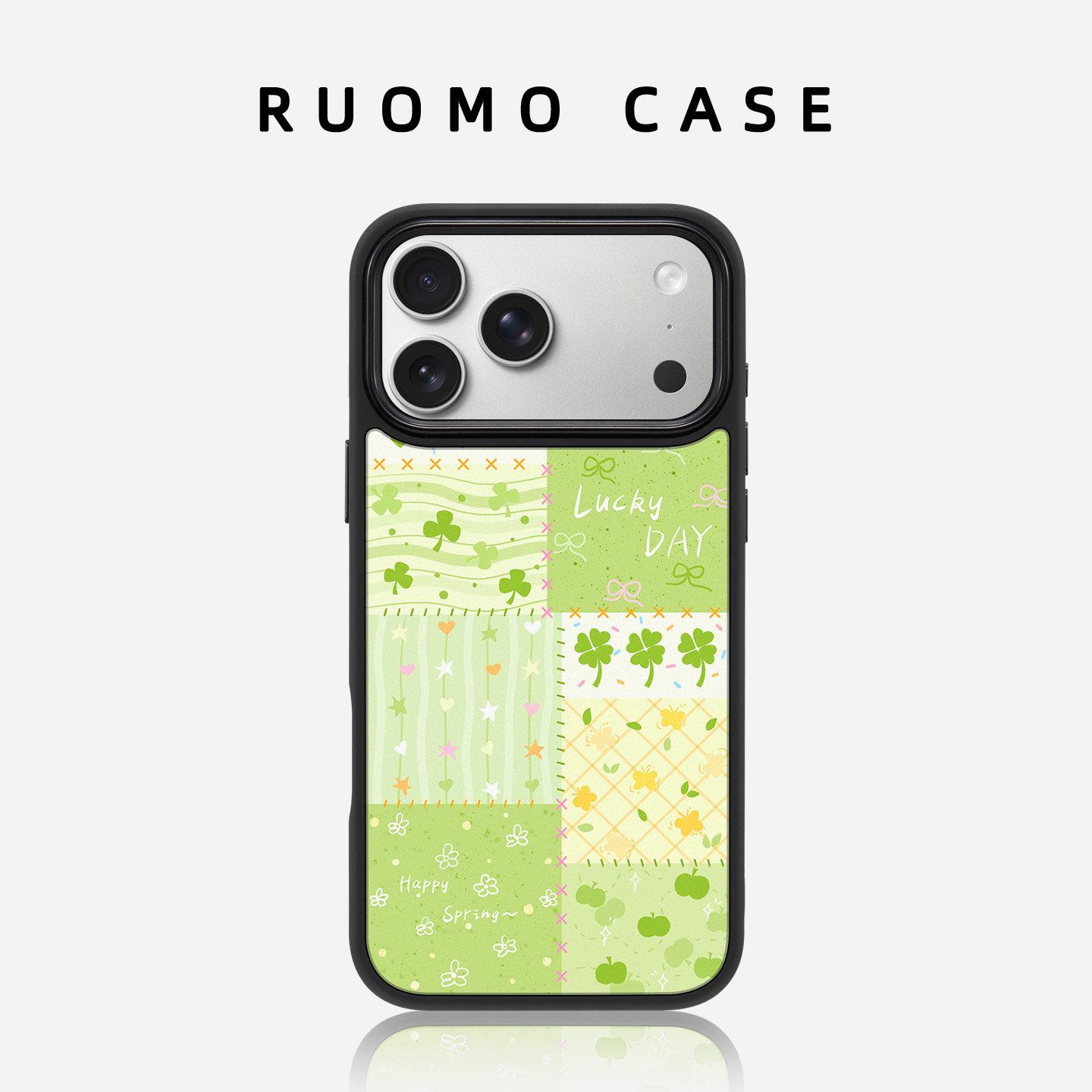 若墨适用苹果17promax手机壳iphone16Pro新款女15磁吸带挂绳原创清新碎花拼贴绿色14小众好看独特春天保护套