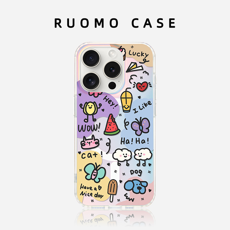 创意简单涂鸦适用苹果磁吸手机壳