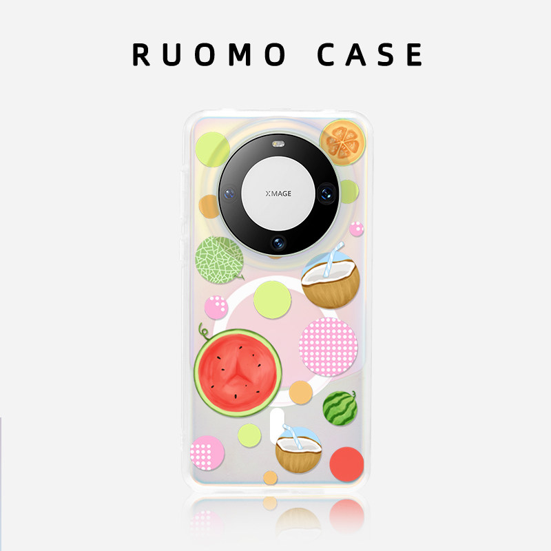 若墨适用华为Mate70pro手机壳Pura70新款mate60pro女镭射磁吸高级感夏日P60创意水果波点支架卡包40渐变