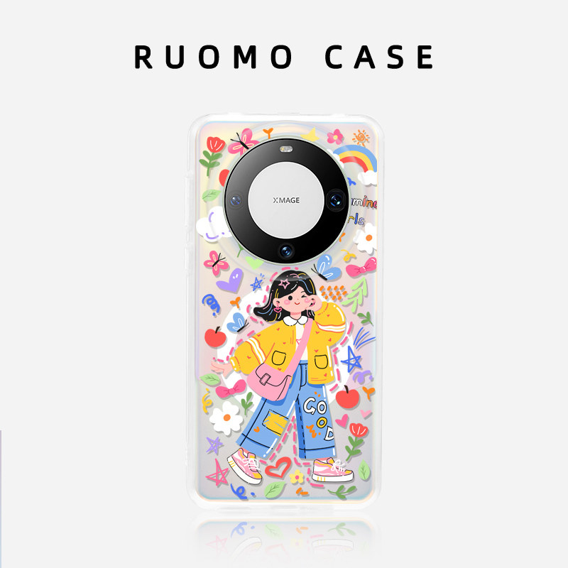 若墨适用华为Mate70pro手机壳Mate60pro新款带挂绳夏天pura70女镭射磁吸高级感p60渐变卡通多巴胺女孩保护套