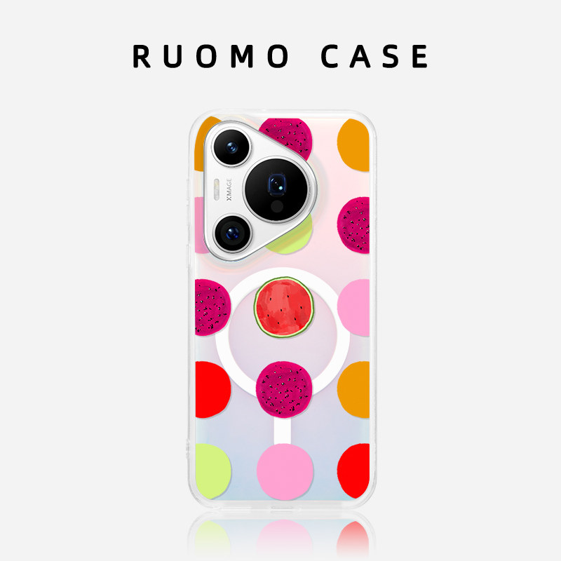 若墨适用华为Pura70Pro手机壳新款70ultra女镭射磁吸渐变高级感带挂绳磨砂P60Pro创意水果彩色波点50清新夏日