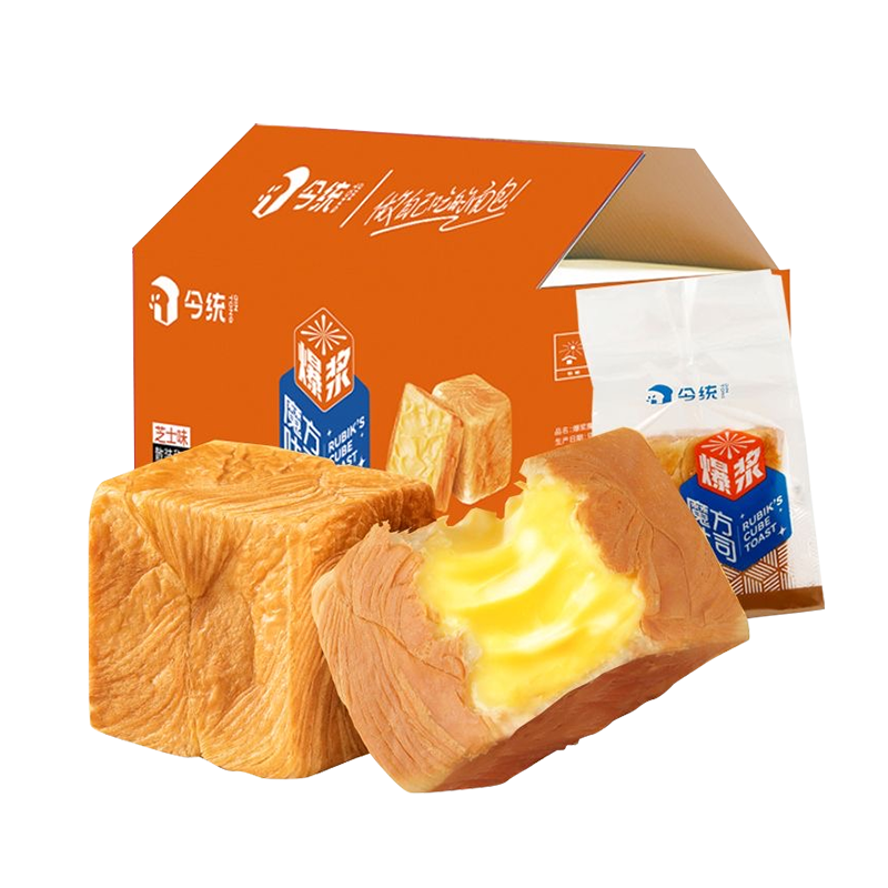 今统爆浆魔方吐司泡芙零食芝士味营养早餐夹心流心面包 260g*2箱