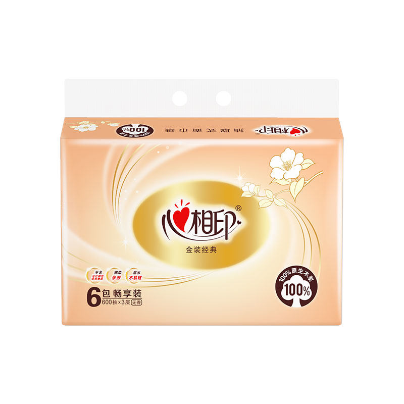 心相印金装经典纸巾塑装面巾纸抽纸 三层100抽*6/12包【kl】