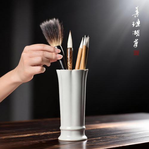 善琏湖笔花瓣笔筒陶瓷收纳盒摆件