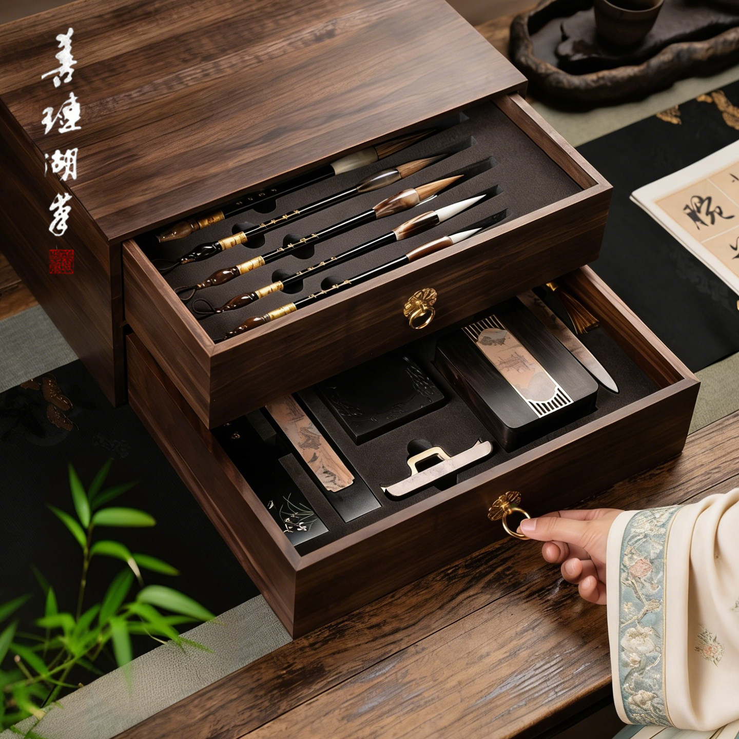 善琏湖笔兰亭雅集文房四宝套装书法专用笔墨纸砚全套专业级用品收纳盒摆件砚台墨块墨条精品高档礼盒收藏礼物