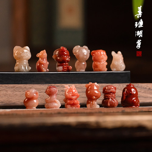 善琏湖笔十二生肖印章孤品老挝石