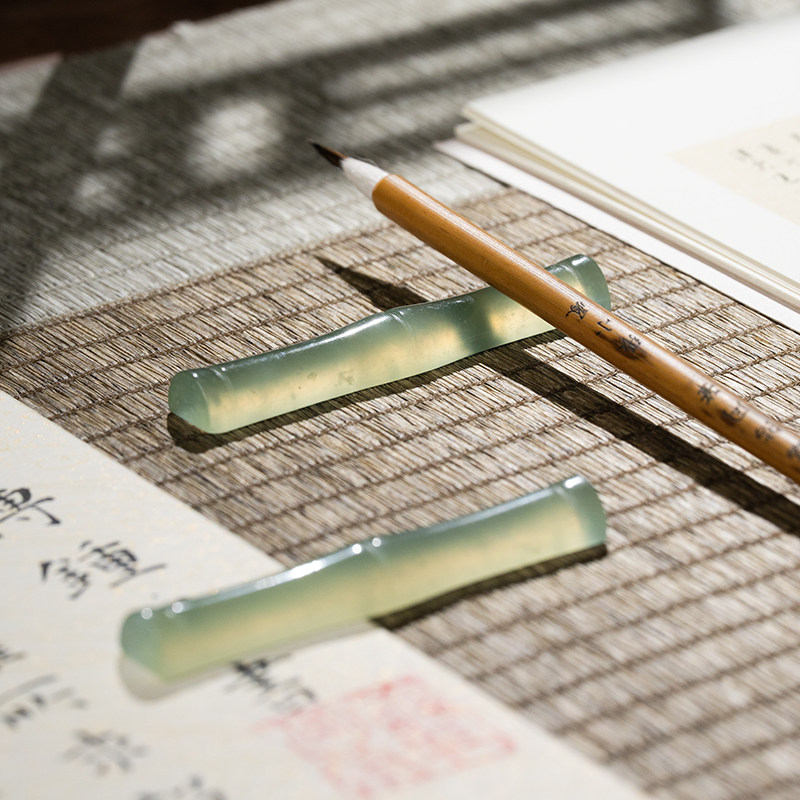 节节高升 岫玉竹节笔搁 小楷毛笔笔山笔托架托搁笔架镇纸文房用品放笔支架笔枕古风桌面装饰创意玉石书法摆件