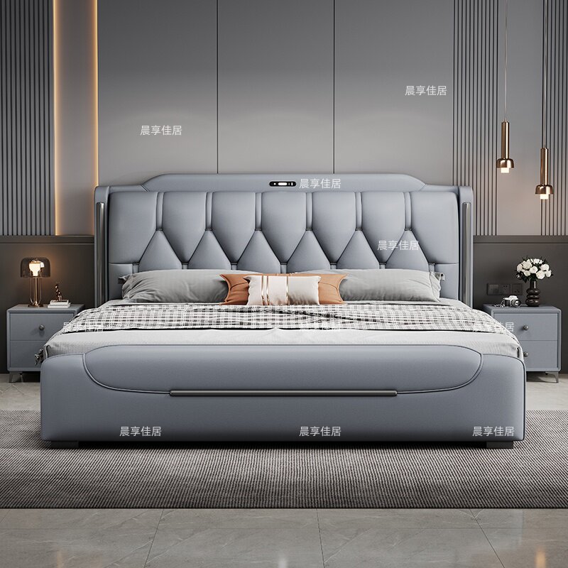 意式多功能真皮床高端大气2米婚床现代简约轻奢1.5x1.8米双人大床