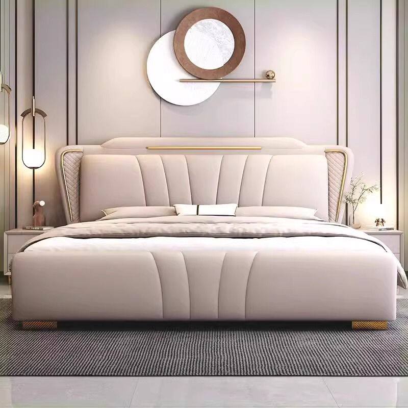 意式轻奢真皮床现代简约双人大床网红主卧床储物软包结婚床r1P3x
