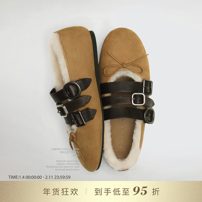 DYMONLATRY平底芭蕾鞋毛毛鞋