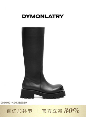 DYMONLATRY 2025新款大圆头骑士靴 金属装饰大圆头高筒靴