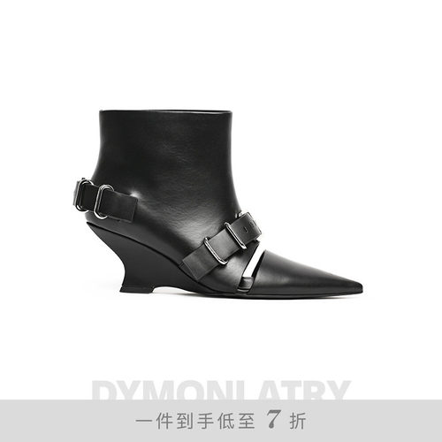 DYMONLATRY金属扣坡跟镂空短靴