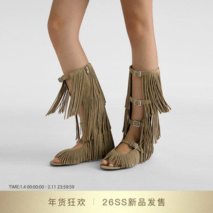 DYMONLATRY 2026SS新款多条带流苏凉靴设计感靴子女