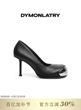 DYMONLATRY 2025新款女士高跟鞋 大圆头金属装饰高跟鞋