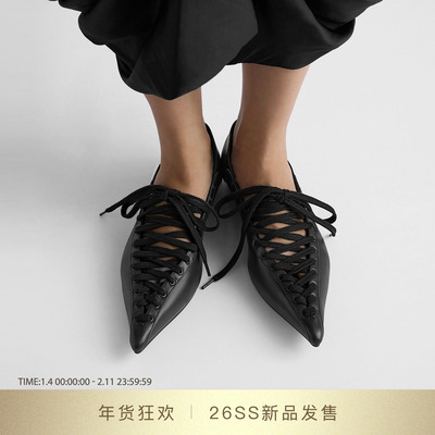 DYMONLATRY尖头绑带复古女巫鞋