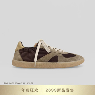 DYMONLATRY 2026SS新款褶皱布面休闲德训鞋子女