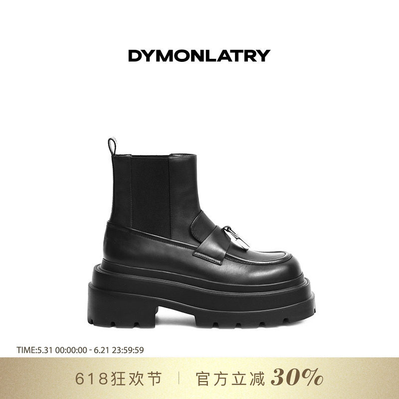 DYMONLATRY 2025新款女士短靴 锁头装饰厚底乐福时装靴