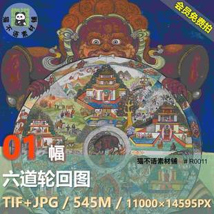 西藏藏族藏教宗教六道轮回生命之轮唐卡阎魔王高清大图电子版素材