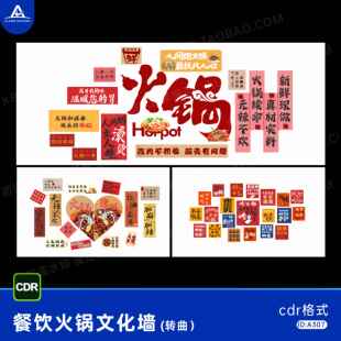 餐饮美食按时吃饭重庆火锅文化背景墙网红打卡墙cdr设计素材模板