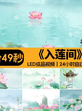入莲间 古风水墨荷塘荷花中国风古典舞蹈舞台LED背景成品视频素材