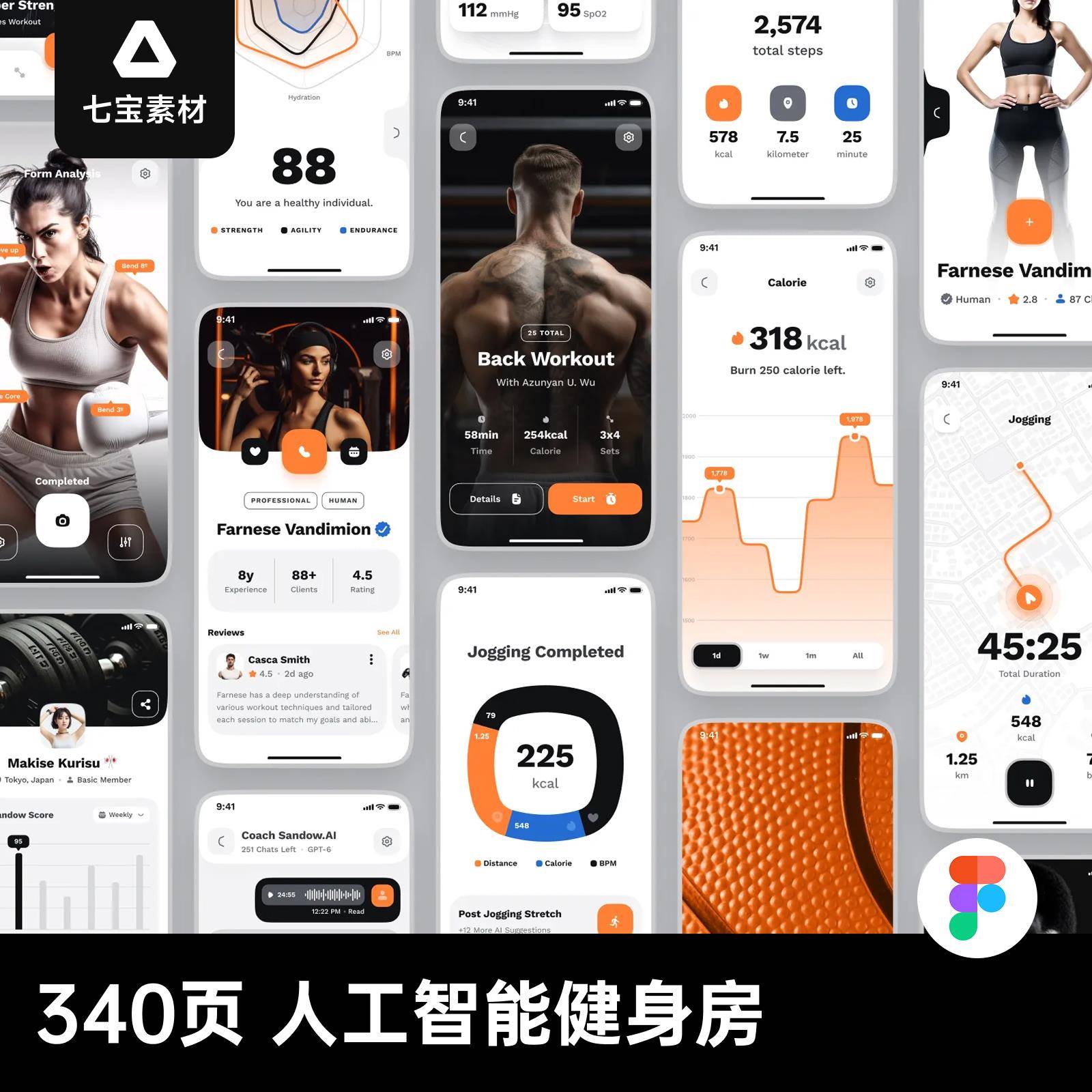 人工智能健身房健身App锻炼跟踪数据统计UI界面Figma设计素材模板