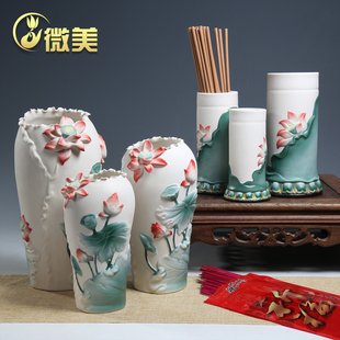 微美三尺寸香筒供佛花瓶白瓷中式装饰工艺插花佛前佛具用品