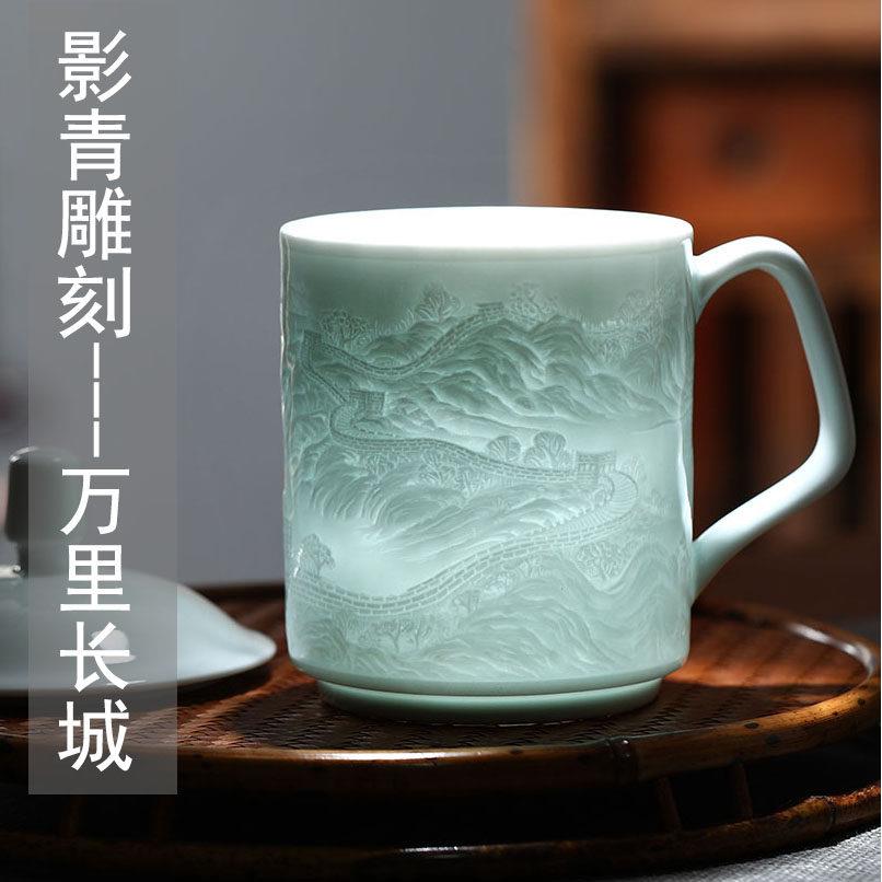 景德镇陶瓷茶杯带盖个人专用大容量水杯男士办公室杯子高档瓷茶杯