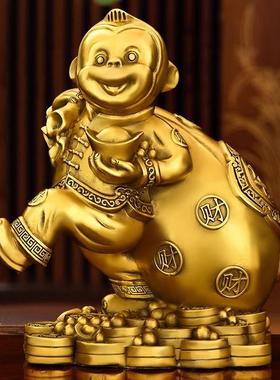 纯铜猴子风水摆件铜猴十二生肖猴摆设黄铜猴铜器办公室装家居饰品