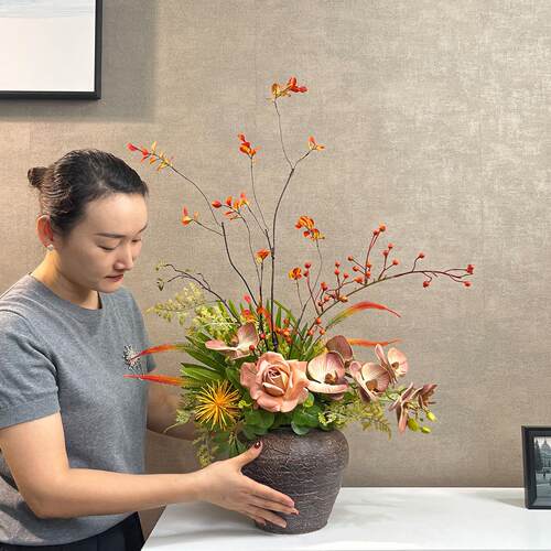 复古彷真花高级感逼真玫瑰彷生花餐桌花装饰假花客厅插花桌面摆花