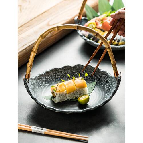 便携式挂盘陶瓷水果盘日本寿司店网红生鱼片烹饪盘特色西餐盘个性