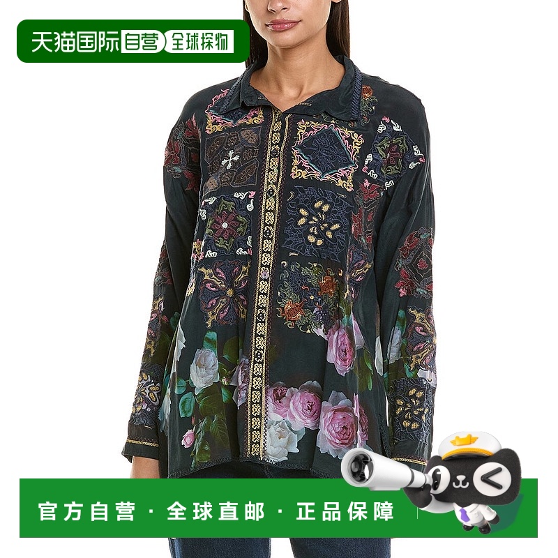自营 johnny was约翰尼是奥黛丽大丝绸衬衫-黑色 美国奥莱直发