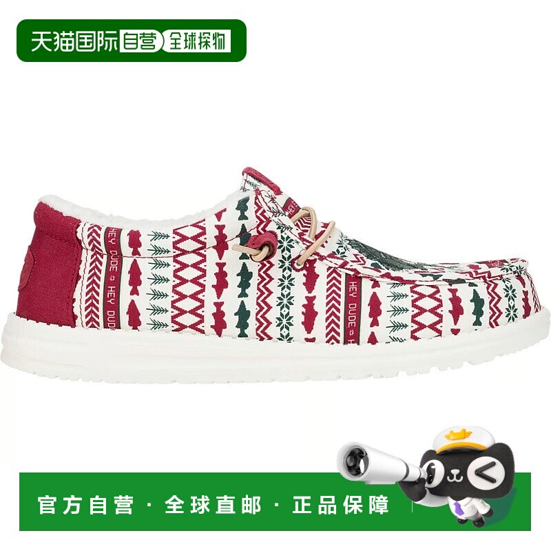 自营Hey Dude Wally Merry Fishmas Mens White Red Moc Toe Slip